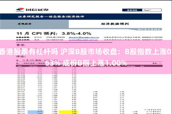 香港股票有杠杆吗 沪深B股市场收盘：B股指数上涨0.63% 成份B指上涨1.00%